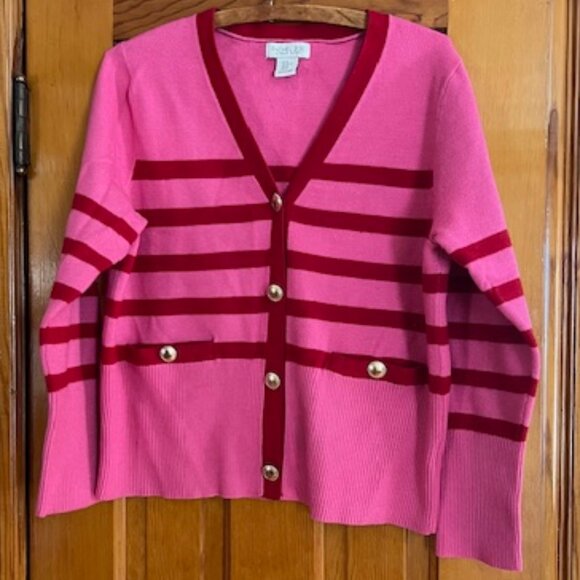 Rachel Zoe Pink & Red Sweater Cardigan Woman's Size XL - Picture 1 of 7